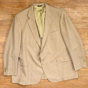 Vintage Mens Wool Blend Blazer Size 48R 70s Beige/Tan Sport Coat Jacket Gold